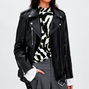 Zara trafaluc size large biker faux leather jacket